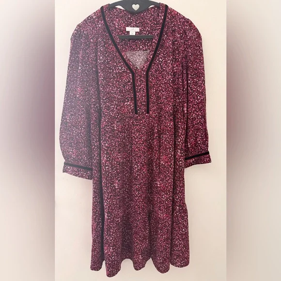 J. Jill Burgundy Floral Print V-Neck Long Sleeve Dress - Picture 3 of 9